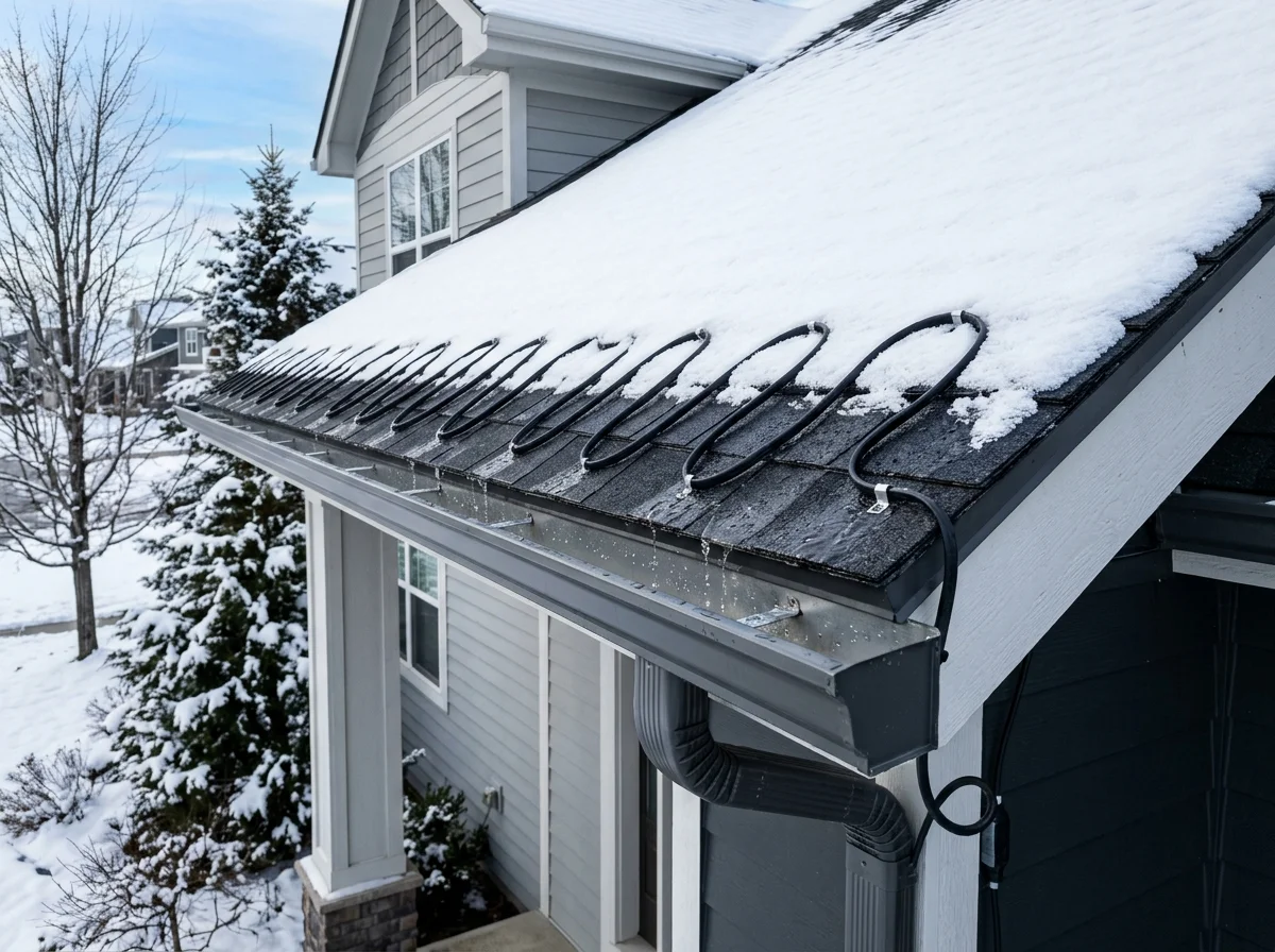 Self-regulating roof and gutter de-icing heat cable system installed in zigzag pattern preventing ice dams